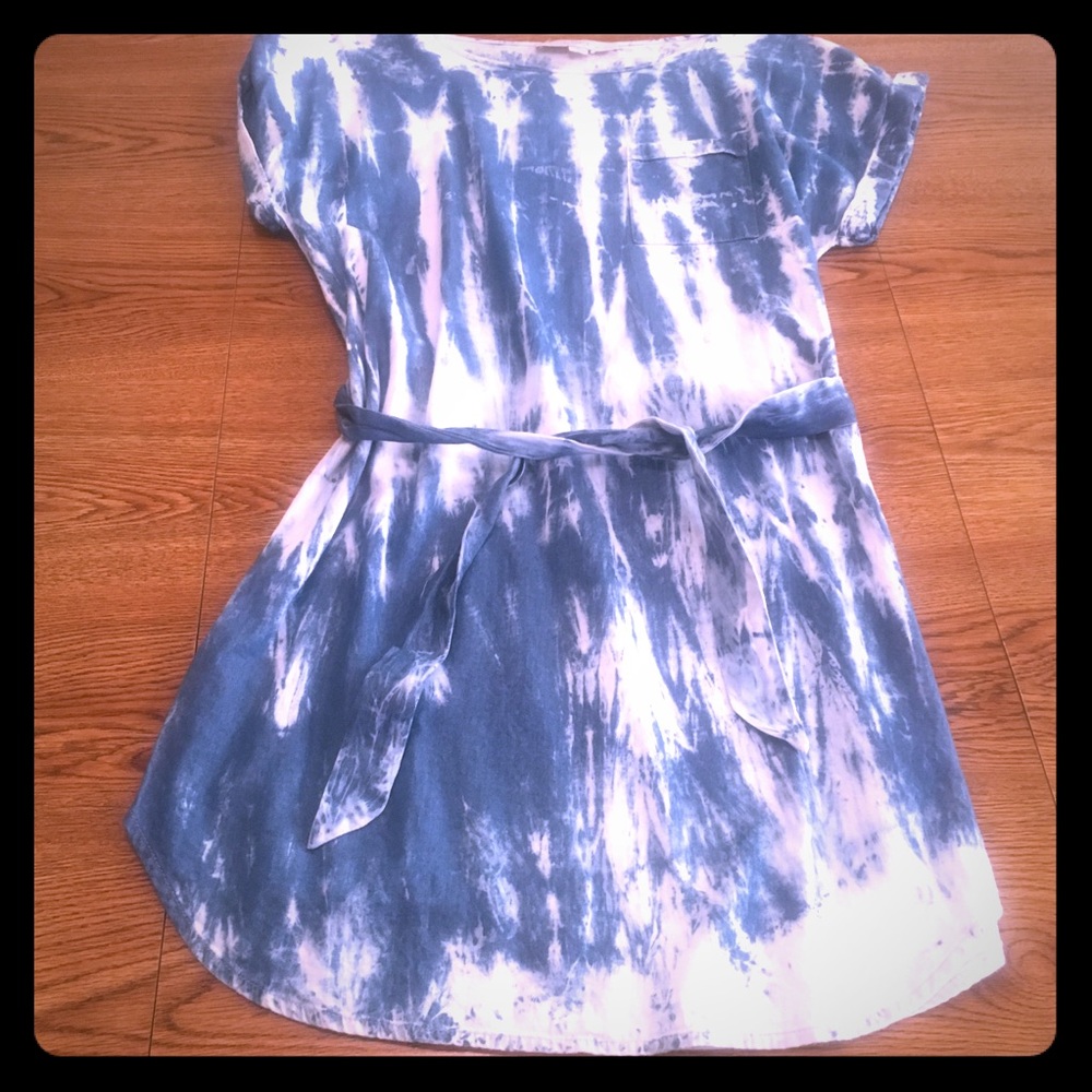 Loft blue and white tie dye dress